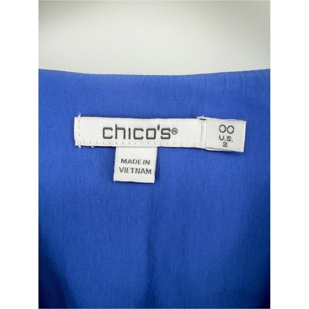 Chico's Blue Smocked Waist Tiered Maxi Dress Flutter Sleeve Size 00 US‎ 2 - Picture 3 of 11
